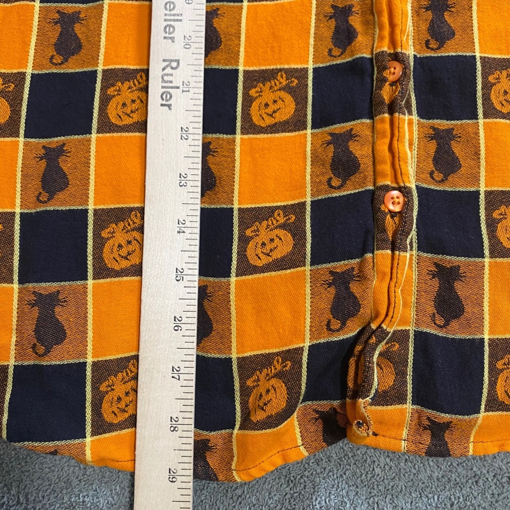 Collections Etc Halloween Shirt Womens XL Orange Black Cat Pumpkin Button Down - Picture 7 of 7